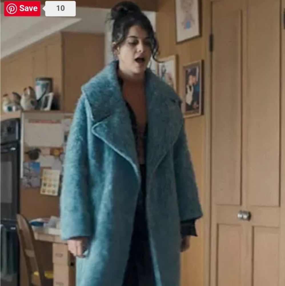 Asos Design Clouchy Oversized Maxi Coat In blue as seen on Three Broke Girls